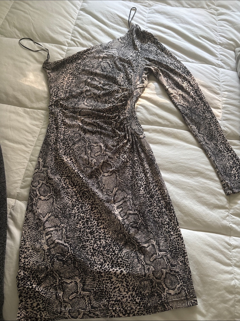 Guess One-Shoulder Snake Print Dress in Black and Cream